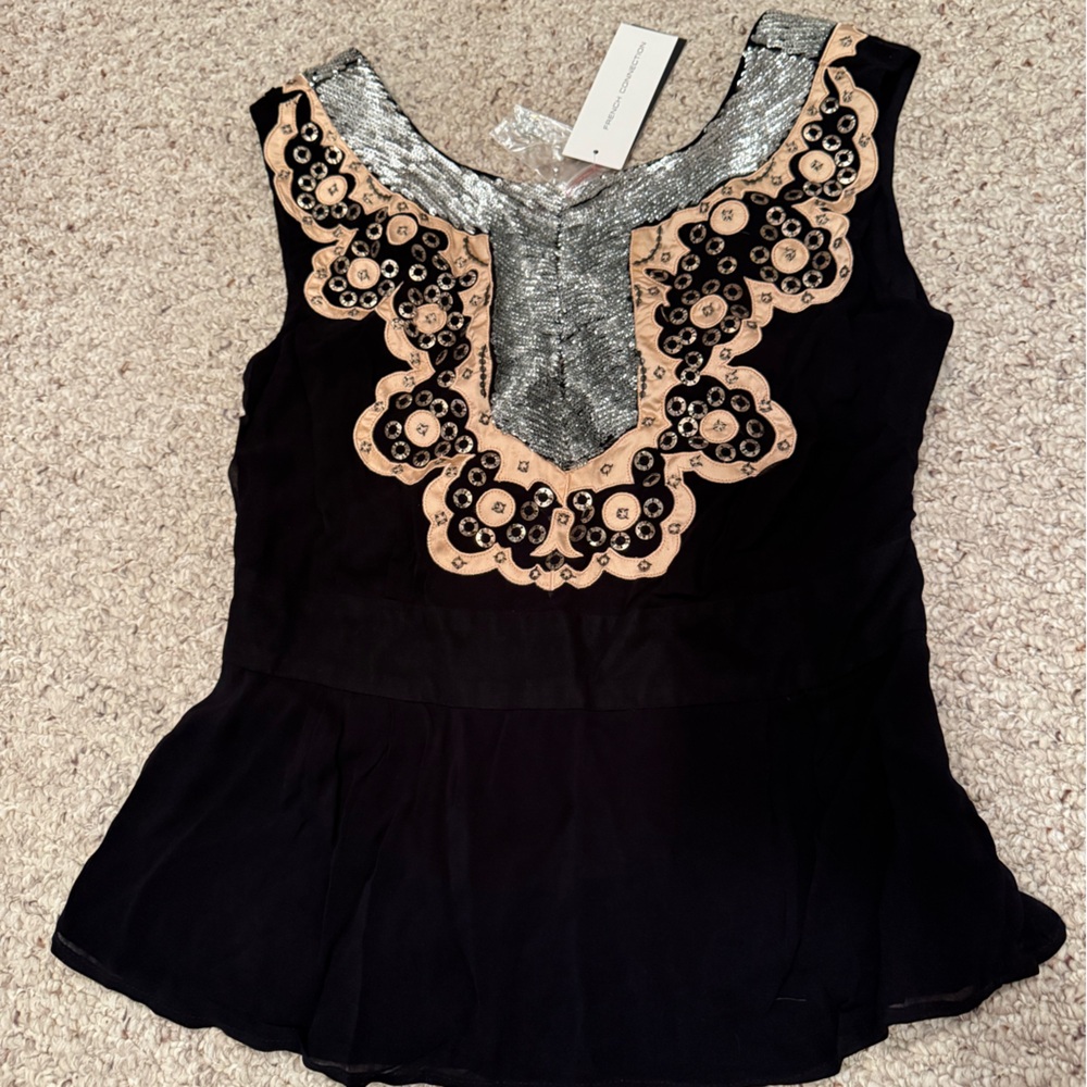 NWT French Connection Vintage Sequin Silk Blend Blouse